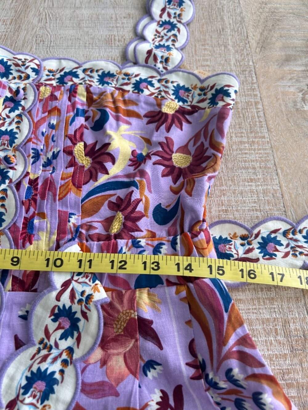 Farm Rio Flower/Floral Tiles Lilac Scalloped Linen Romper Size Medium NWT - Picture 13 of 16
